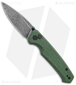 CIVIVI Altus Button Lock Knife Green Micarta (3" Dark Damascus) C20076-DS1