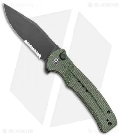 CIVIVI Cogent Button Lock Knife Green Micarta (3.5" Black Serr) C20038E-4
