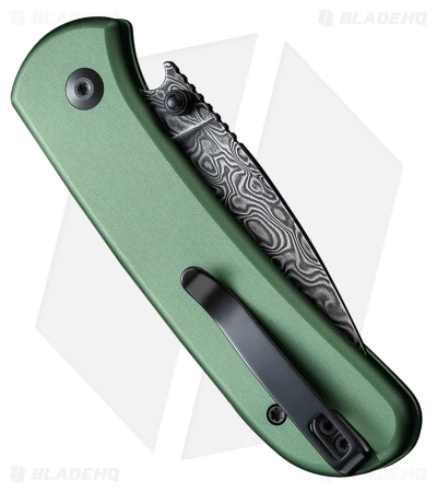 CIVIVI Qubit Button Lock Knife Green Aluminum (2.98" Damascus) 2 CIVIVI Qubit Button Lock Knife Green Aluminum (2.98" Damascus) - Image 2