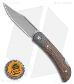 CIVIVI Rustic Gent Lock Back Dark Brown Matrix Micarta/CF (3" Gray Stonewash D2) -CIVIVI Shop CIVIVI Rustic Gent Lock Back Dark Brown Matrix Micarta CF 2.97in Satin D2 C914E BHQ 114186 LS Bottlecap